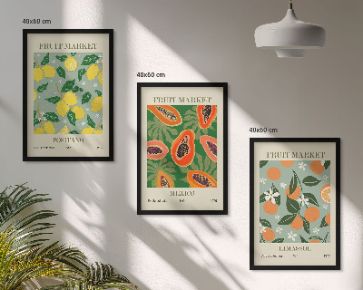 Tavelpaket med ramar Fruktposters citroner papaya