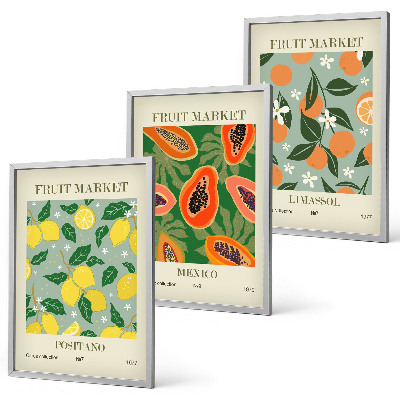 Tavelpaket med ramar Fruktposters citroner papaya