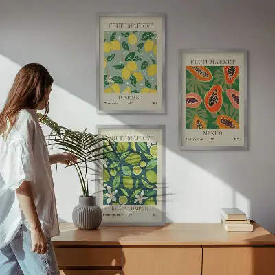 Fruktiga citron- och papayamönster set med 3 tavlor