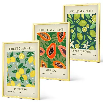 Fruktiga citron- och papayamönster set med 3 tavlor