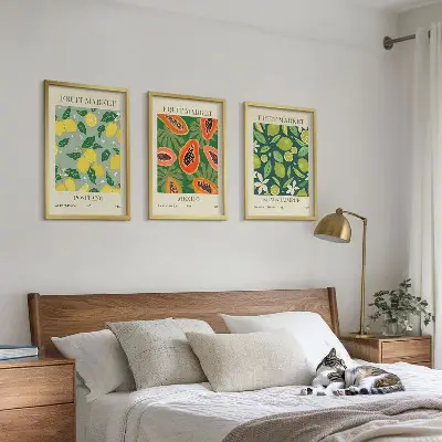 Fruktiga citron- och papayamönster set med 3 tavlor