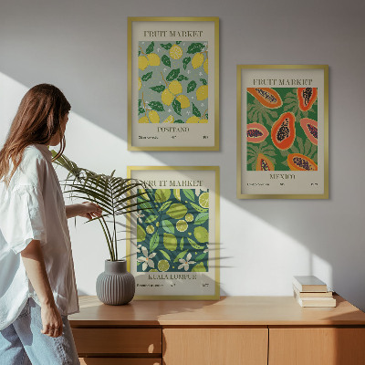 Set om 3 tavlor Fruktiga citron- och papayamönster