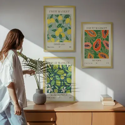 Fruktiga citron- och papayamönster set med 3 tavlor