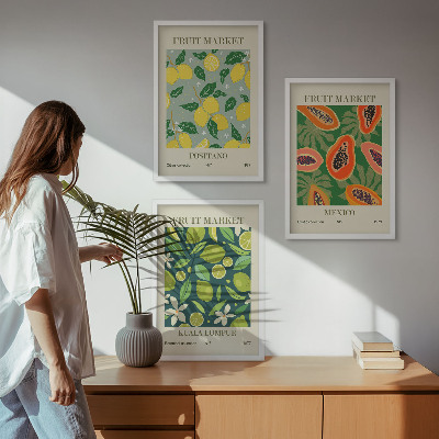 Set om 3 tavlor Fruktiga citron- och papayamönster