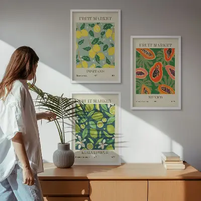 Fruktiga citron- och papayamönster set med 3 tavlor