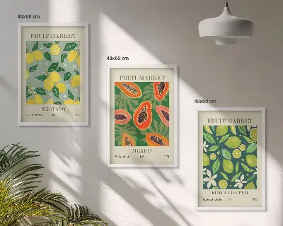Fruktiga citron- och papayamönster set med 3 tavlor