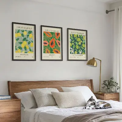 Fruktiga citron- och papayamönster set med 3 tavlor