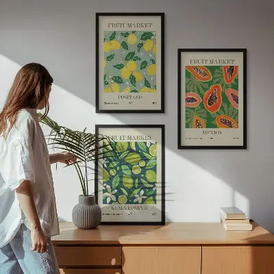 Fruktiga citron- och papayamönster set med 3 tavlor
