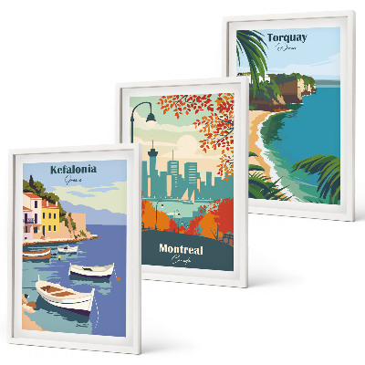 Tavelpaket med ramar Stadsbilder från Grekland, Kanada, Australien