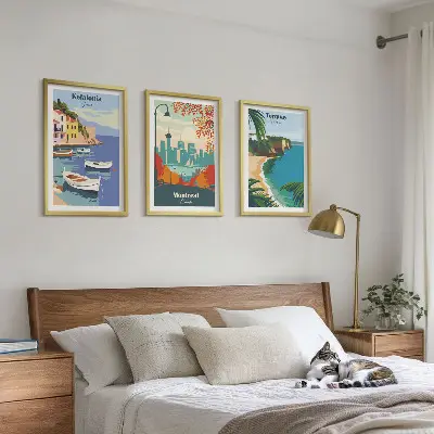 Tavelset med ramar stadsbilder från Grekland, Kanada och Australien