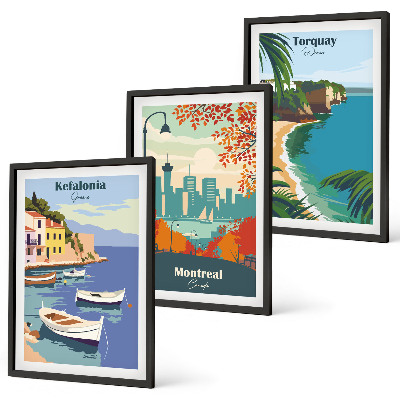 Tavelpaket med ramar Stadsbilder från Grekland, Kanada, Australien