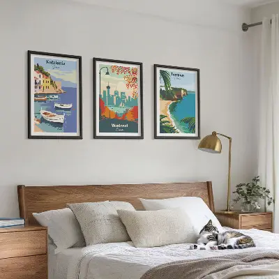 Tavelset med ramar stadsbilder från Grekland, Kanada och Australien