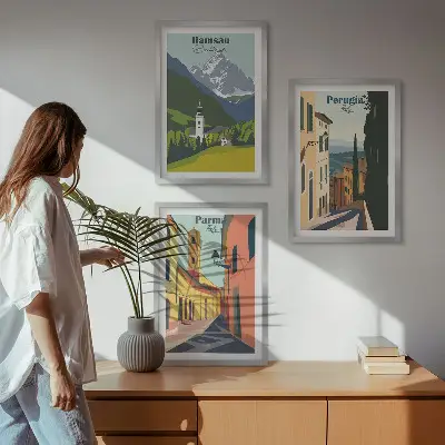 Tavelset med ramar bergslandskap och italienska motiv