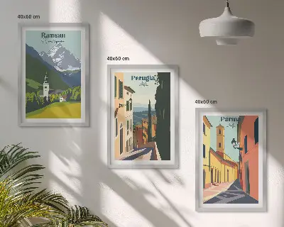 Tavelset med ramar bergslandskap och italienska motiv