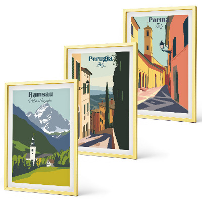 Tavelpaket med ramar Bergslandskap och Italien