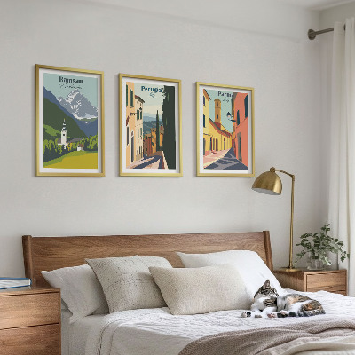 Tavelpaket med ramar Bergslandskap och Italien