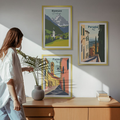 Tavelpaket med ramar Bergslandskap och Italien
