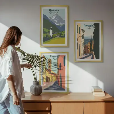 Tavelset med ramar bergslandskap och italienska motiv