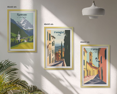 Tavelpaket med ramar Bergslandskap och Italien