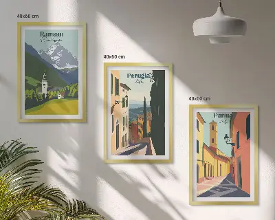 Tavelset med ramar bergslandskap och italienska motiv