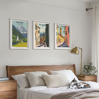 Tavelpaket med ramar Bergslandskap och Italien