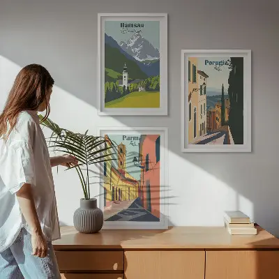 Tavelset med ramar bergslandskap och italienska motiv