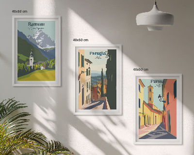 Tavelpaket med ramar Bergslandskap och Italien