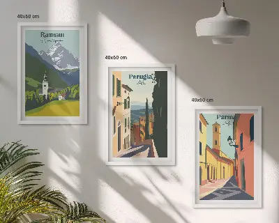 Tavelset med ramar bergslandskap och italienska motiv
