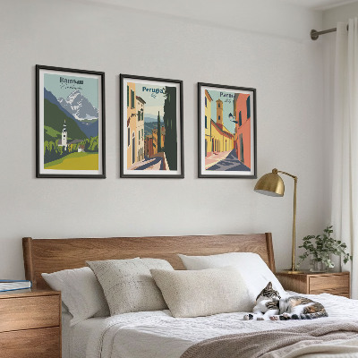 Tavelpaket med ramar Bergslandskap och Italien