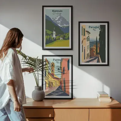Tavelset med ramar bergslandskap och italienska motiv