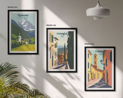 Tavelpaket med ramar Bergslandskap och Italien