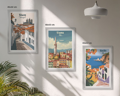 Set om 3 tavlor Retro illustrationer av världens städer