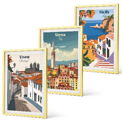 Set om 3 tavlor Retro illustrationer av världens städer