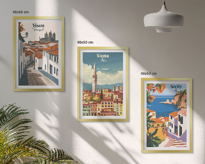 Set om 3 tavlor Retro illustrationer av världens städer