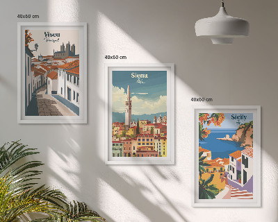 Set om 3 tavlor Retro illustrationer av världens städer