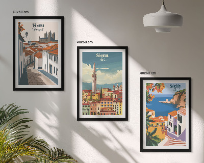 Set om 3 tavlor Retro illustrationer av världens städer