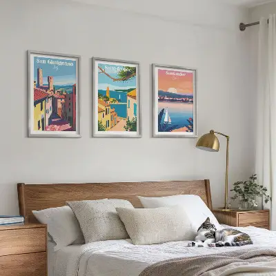 Italienska stadslandskap tavelset för vägg ovanför soffa