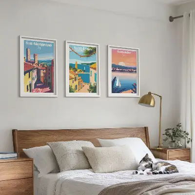 Italienska stadslandskap tavelset för vägg ovanför soffa
