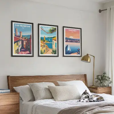 Italienska stadslandskap tavelset för vägg ovanför soffa