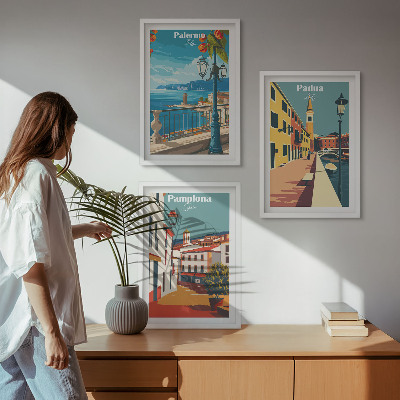 Tavelset ovanför soffa Retro stadsillustrationer