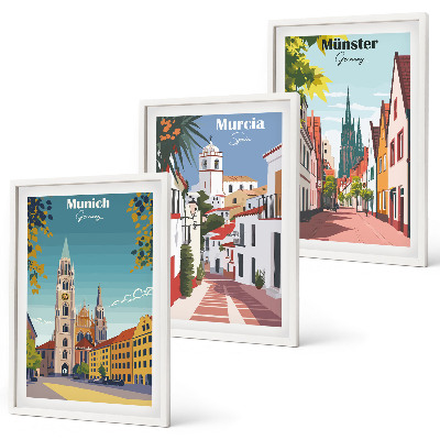 Tavelpaket med ramar Europeiska städer i färgteckningar