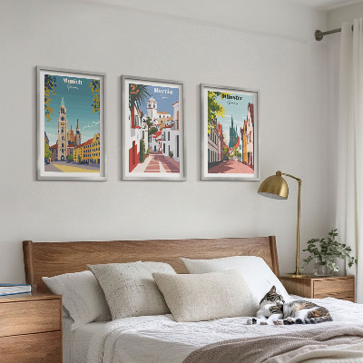 Tavelpaket med ramar Europeiska städer i färgteckningar