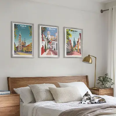 Europeiska städer i färgteckningar tavelset med ramar