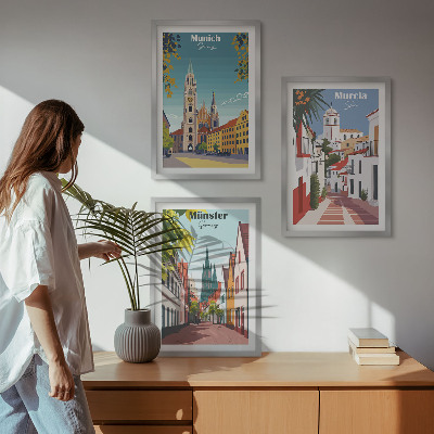 Tavelpaket med ramar Europeiska städer i färgteckningar