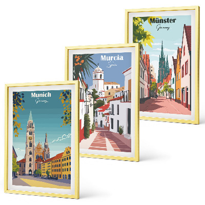 Tavelpaket med ramar Europeiska städer i färgteckningar
