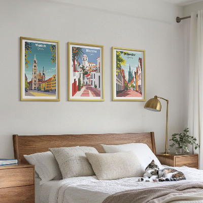 Tavelpaket med ramar Europeiska städer i färgteckningar