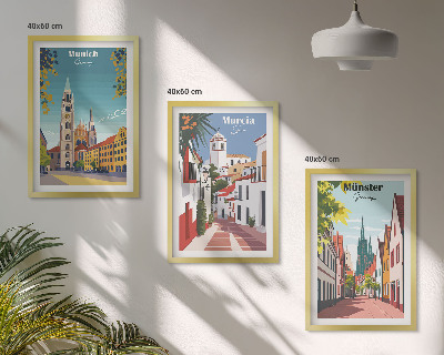 Tavelpaket med ramar Europeiska städer i färgteckningar