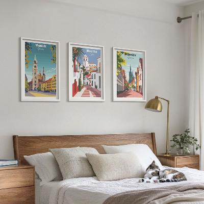 Tavelpaket med ramar Europeiska städer i färgteckningar