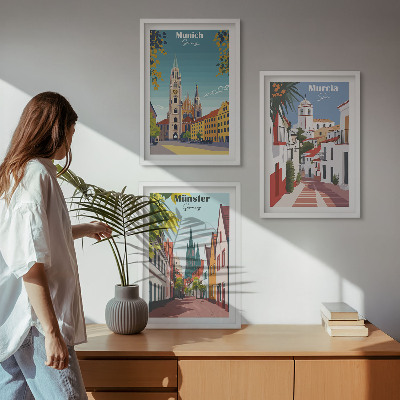 Tavelpaket med ramar Europeiska städer i färgteckningar