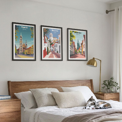Tavelpaket med ramar Europeiska städer i färgteckningar